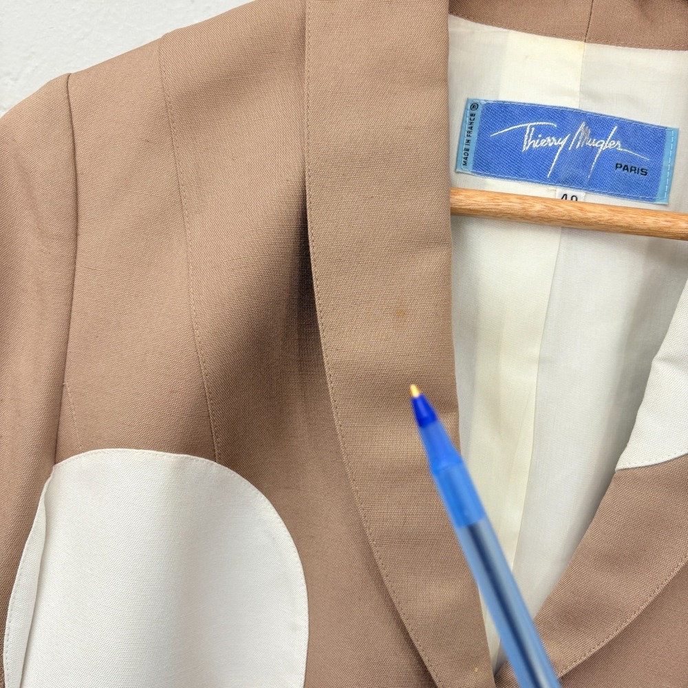 Thierry Mugler Vintage Polka Dot Suit Skirt Set Women Size 40 Beige White Flaws - Picture 5 of 16